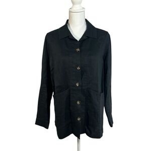 The Reset R Label 100% Linen Shirt Jacket in Black Womens Medium Front Pockets